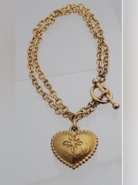 Silver 925 Gold polish SAI Heart Charm Toggle bracelet Women Jewelry